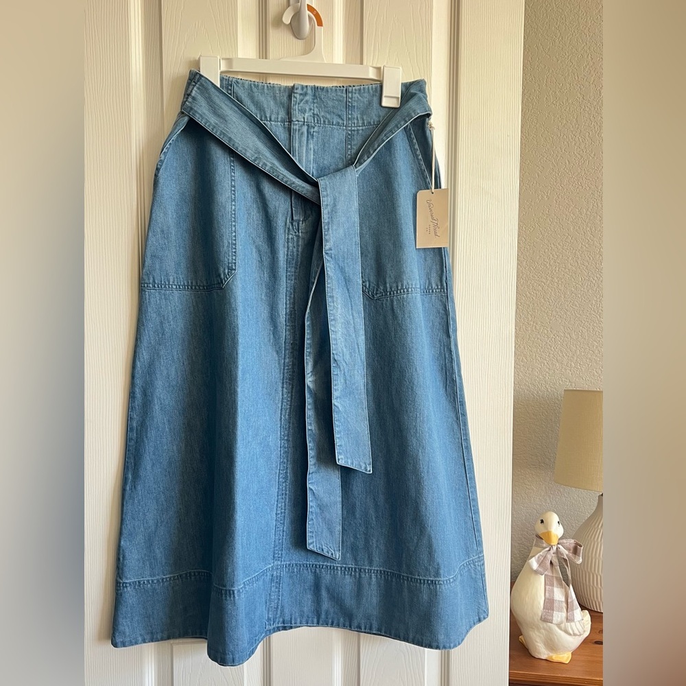 NWT Universal Thread Denim Tie Midi A-line Skirt